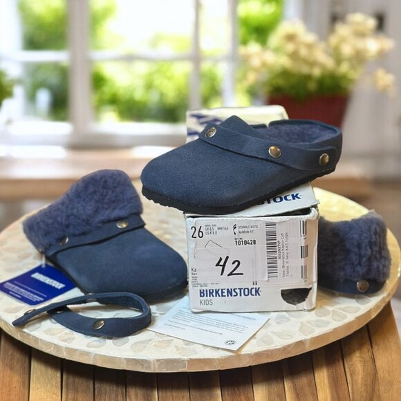 Birkenstock Kaprun Cuff Shearling Slipper Clog Kids EU 26 / US K 8.0 Navy - Picture 4 of 16